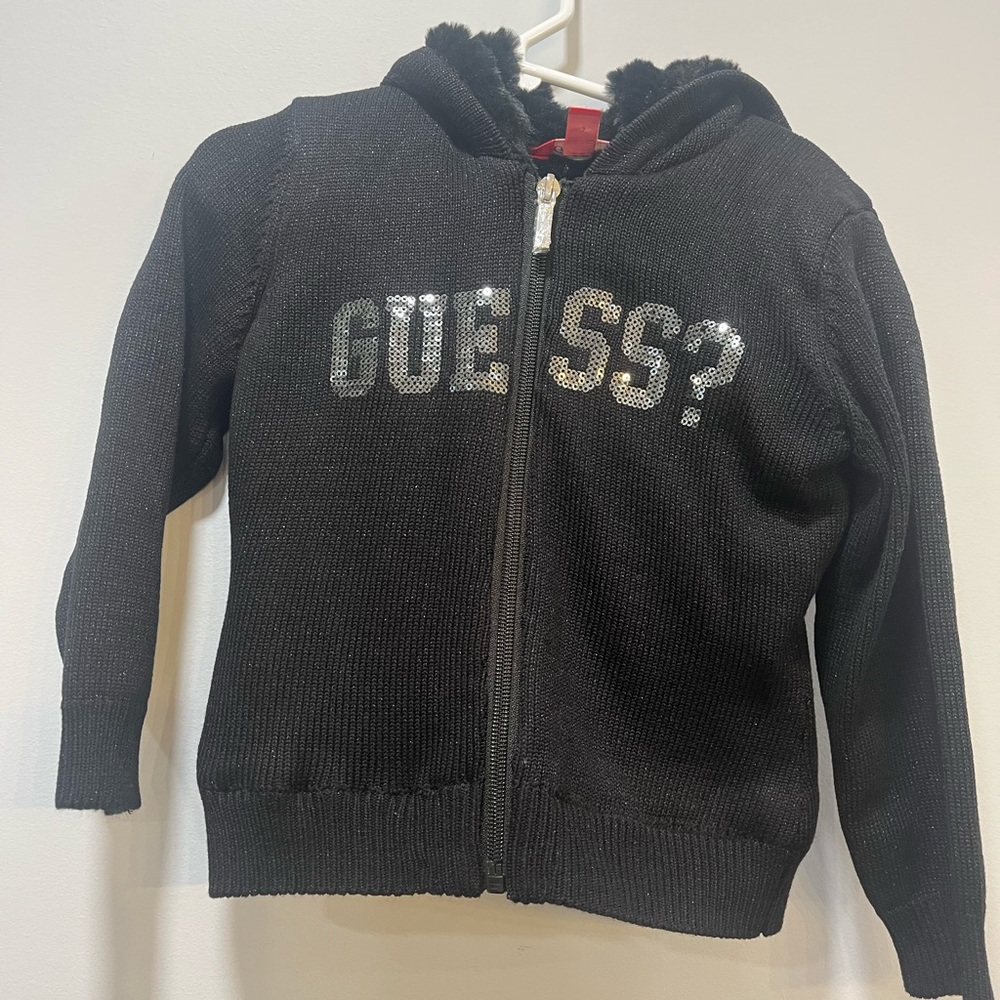 Black Guess sweater with faux fur lining